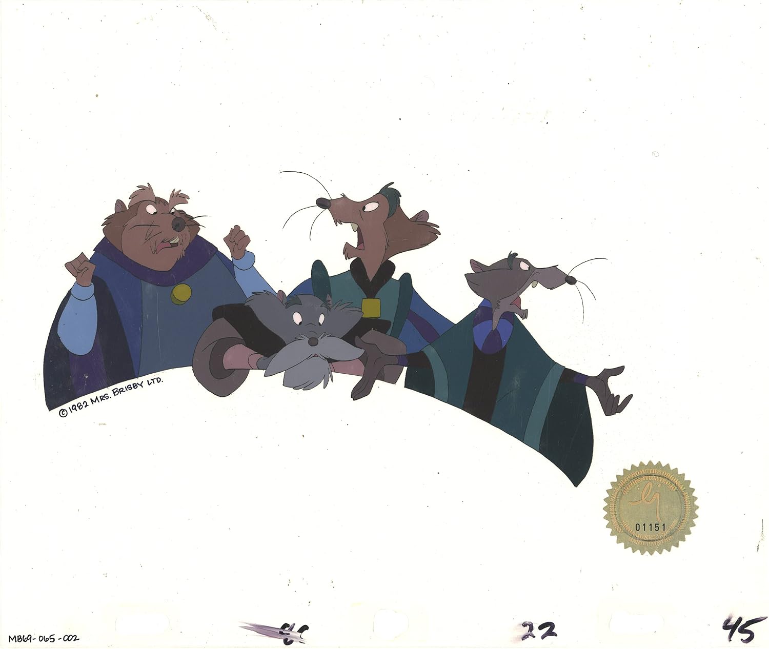 Don Bluth Secret of NIMH 1982 Original Production Animation Cel Used to Make the Cartoon 065-002