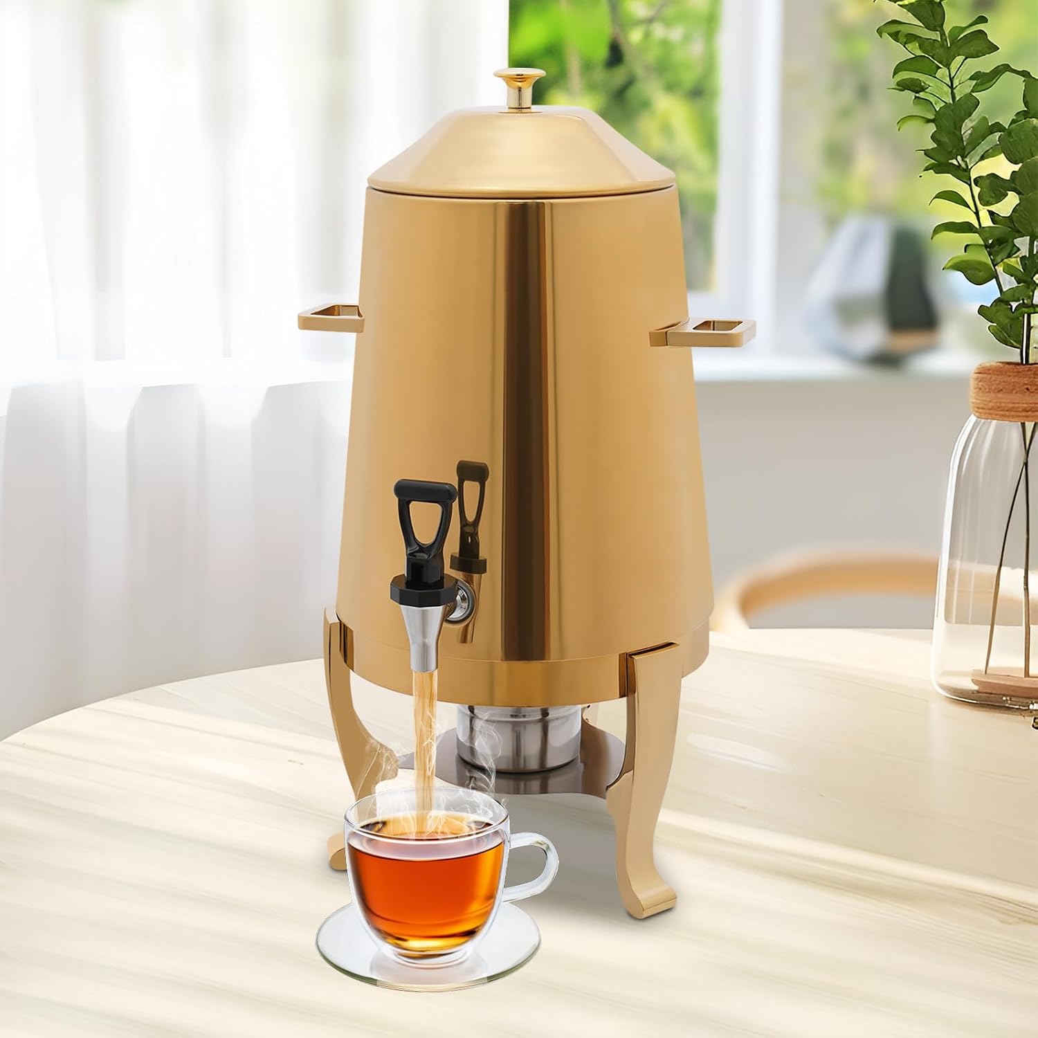 13L Coffee Urn and Hot Beverage Dispenser with Fuel Holder & Heating board, 3.4 Gallon Stainless Steel Drink Dispenser for Hot Drinks, Hot Water Urn for Catering (Gold)