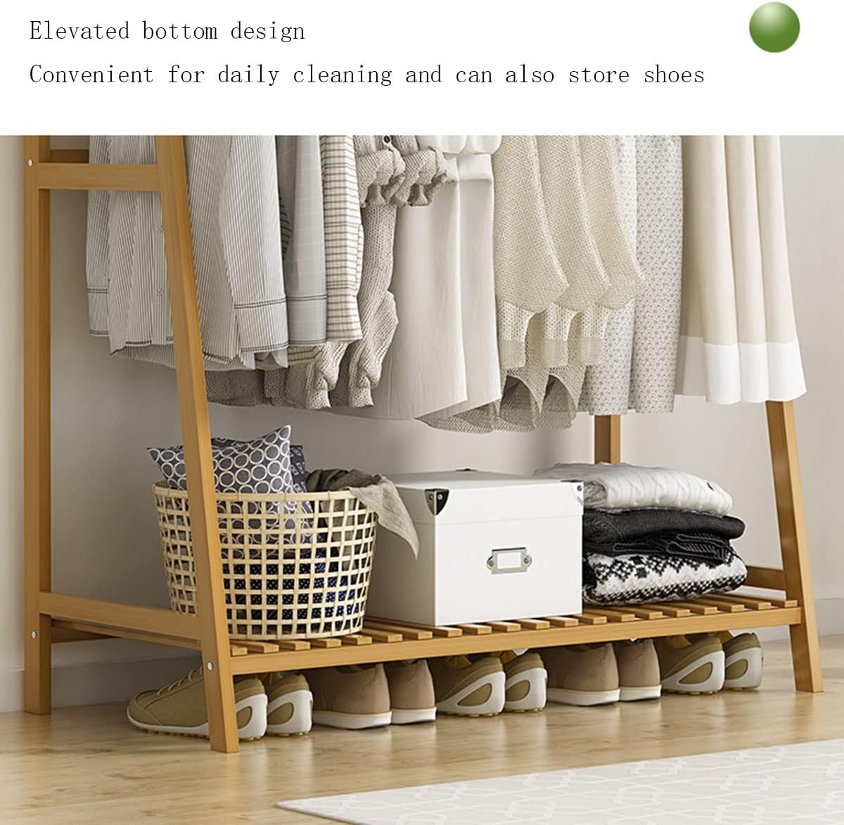 Bamboo Garment Rack with Shelf, Hanging Coat Rack for Clothes Coats Shoes, for Living Room Bedroom Entryway, Space Saver (Natural 80cm)