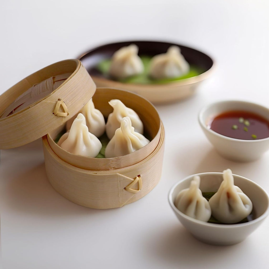 BambooMN 3 Inch Mini Bamboo Dim Sum Dumpling Steamer Basket for Dessert Party Favors Wedding Birthday Home Decorations Supplies, 100 Pieces