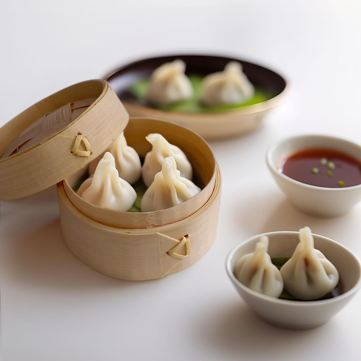 BambooMN 3 Inch Mini Bamboo Dim Sum Dumpling Steamer Basket for Dessert Party Favors Wedding Birthday Home Decorations Supplies, 100 Pieces