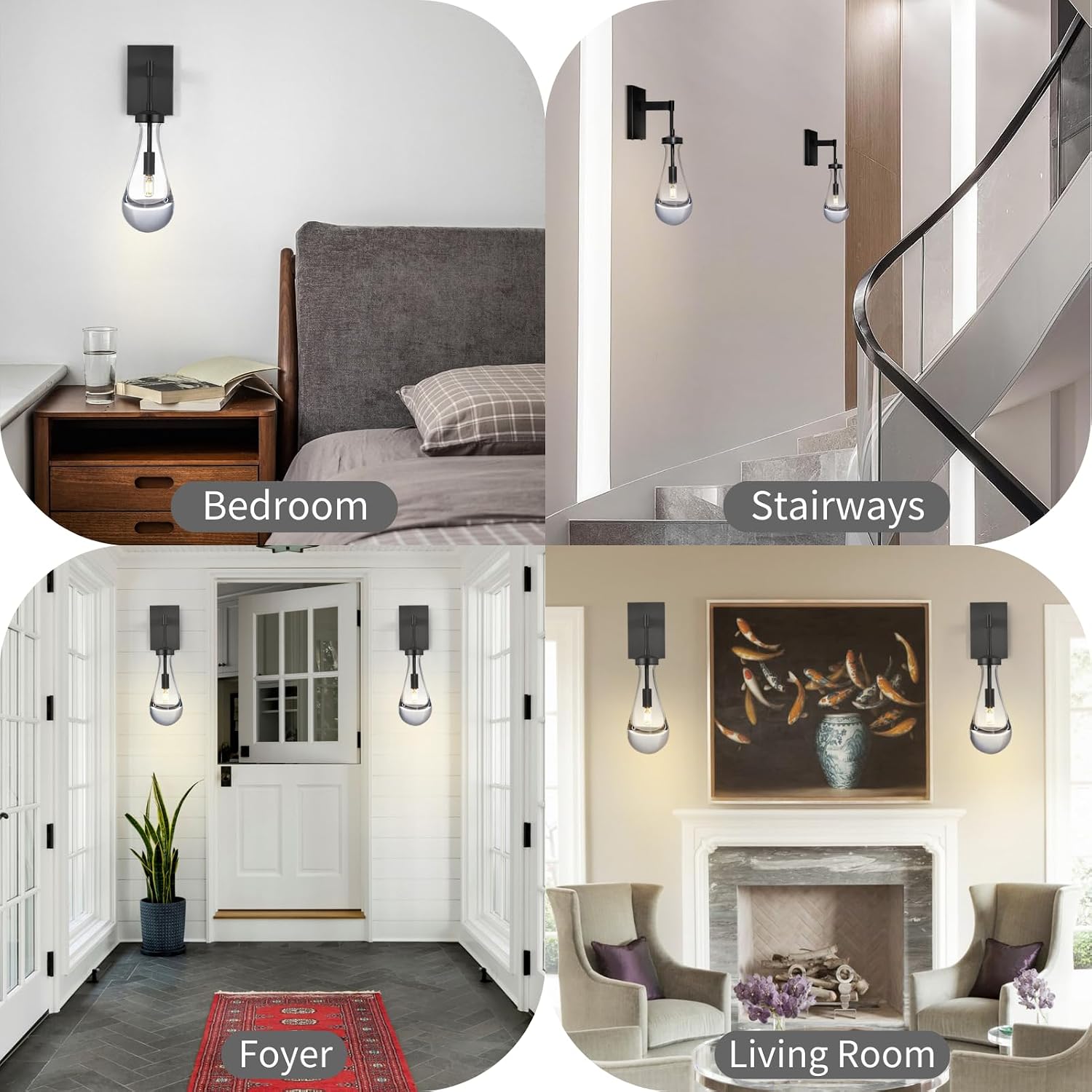 Wall Sconces Set of Two, Black Dimmable Raindrop Wall Lighting, Modern Bathroom Sconces Wall Lamps Vanity Lighting for Living Room, Wall Lights for Bedroom, Hallway