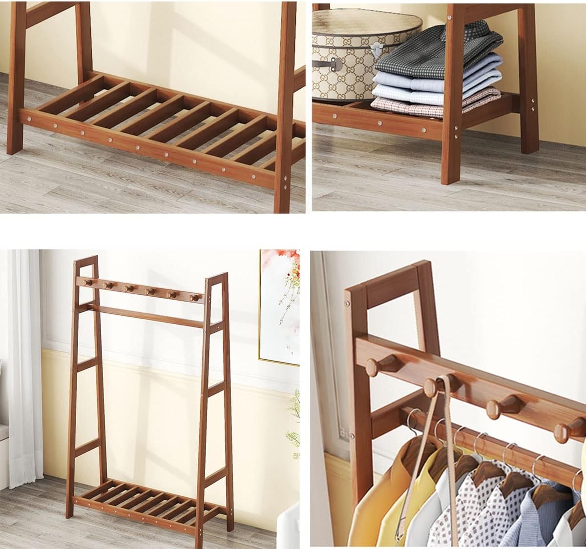 Bamboo Clothes Hanging Rack Portable Laundry Rack Cloest Organizer Garment Rack for Bedroom Guest Room Entryway and Bed Room/49Cm (89cm )