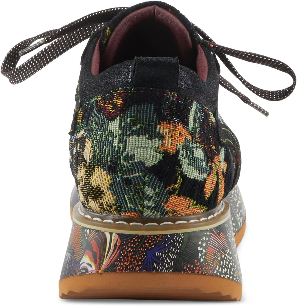 L'Artiste INVIDIA Women's Platform Sneaker – Metallic Leather & Tapestry Lace-Up with Rainbow Stitching