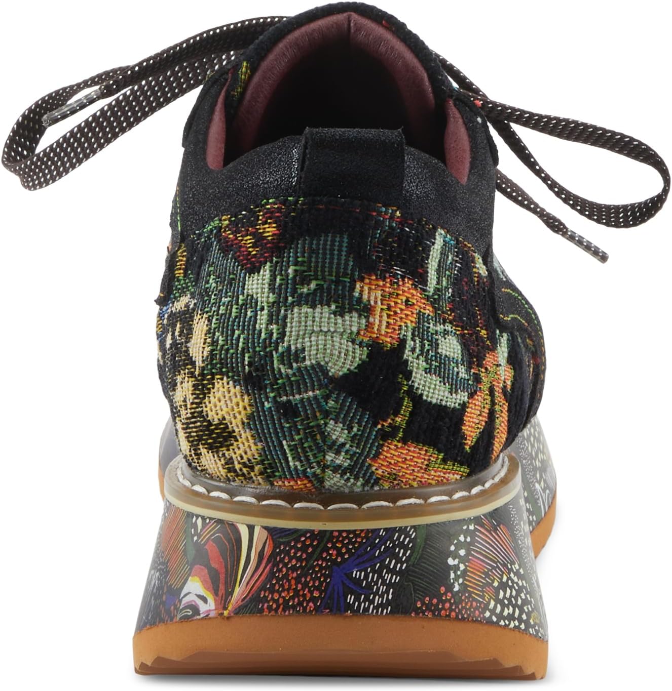 L'Artiste INVIDIA Women's Platform Sneaker – Metallic Leather & Tapestry Lace-Up with Rainbow Stitching