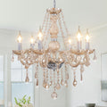 Crystal Chandeliers for Dining Room, 6-Lights Classic Cognac Pendant Light K9 Vintage Chandelier for Bedroom, Candle Ceiling Light Fixture Cognac Chandelier for Living Room Wedding Decor