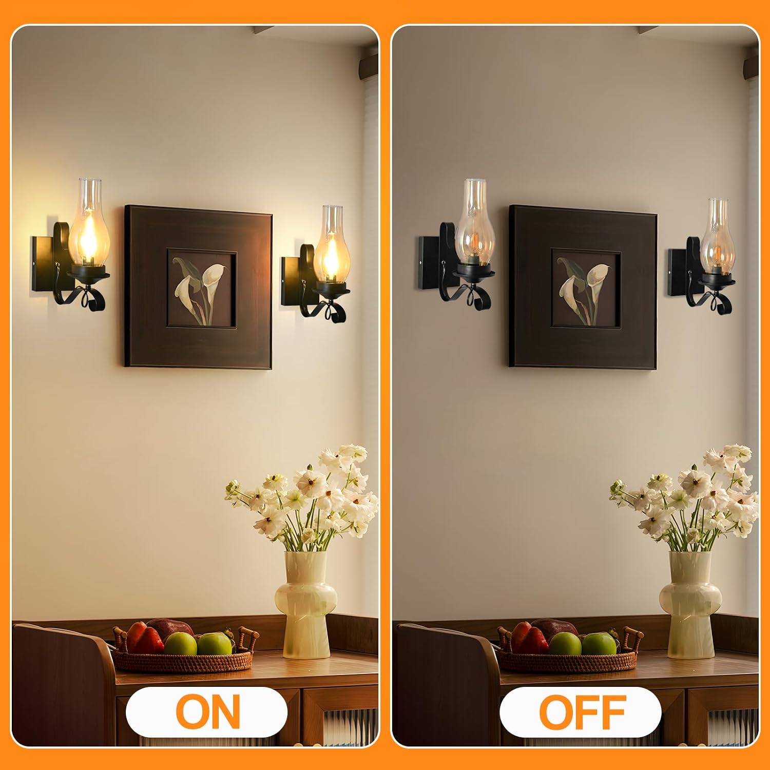 Rustic Wall Sconces, Black Farmhouse Industrial Wall Sconce with Amber Glass, Vintage Retro Wall Lamps, Indoor Wall Lighting Lantern for Bedroom Living Room Bathroom (4 Pack Hardwired)