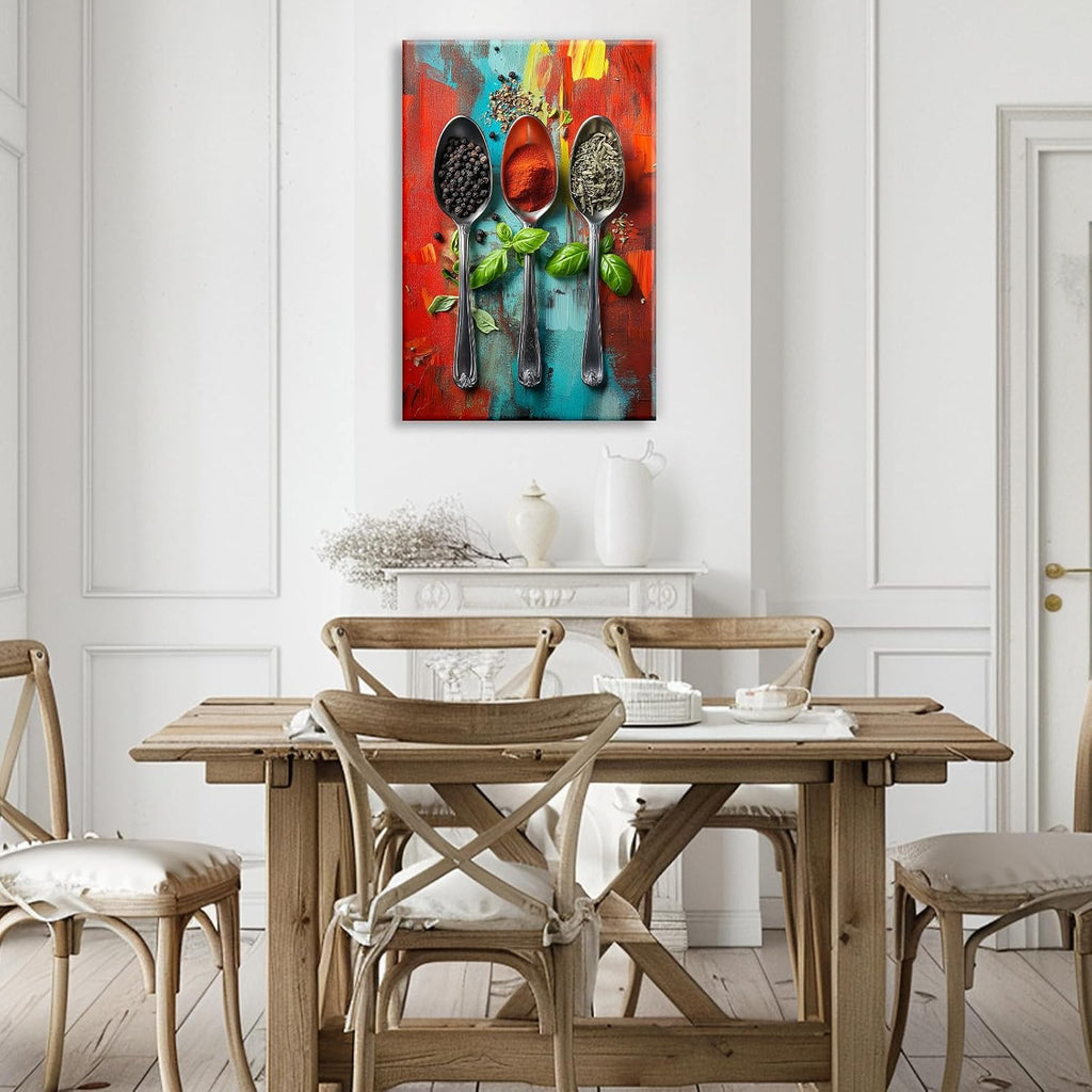 Kitchen Canvas Wall Art Colorful Spices Seasoning On Spoon Picture Print Abstract Contemporary Modern Artwork For Living Room Dining Room Hotel Decor(Artwork-6,28'x42')