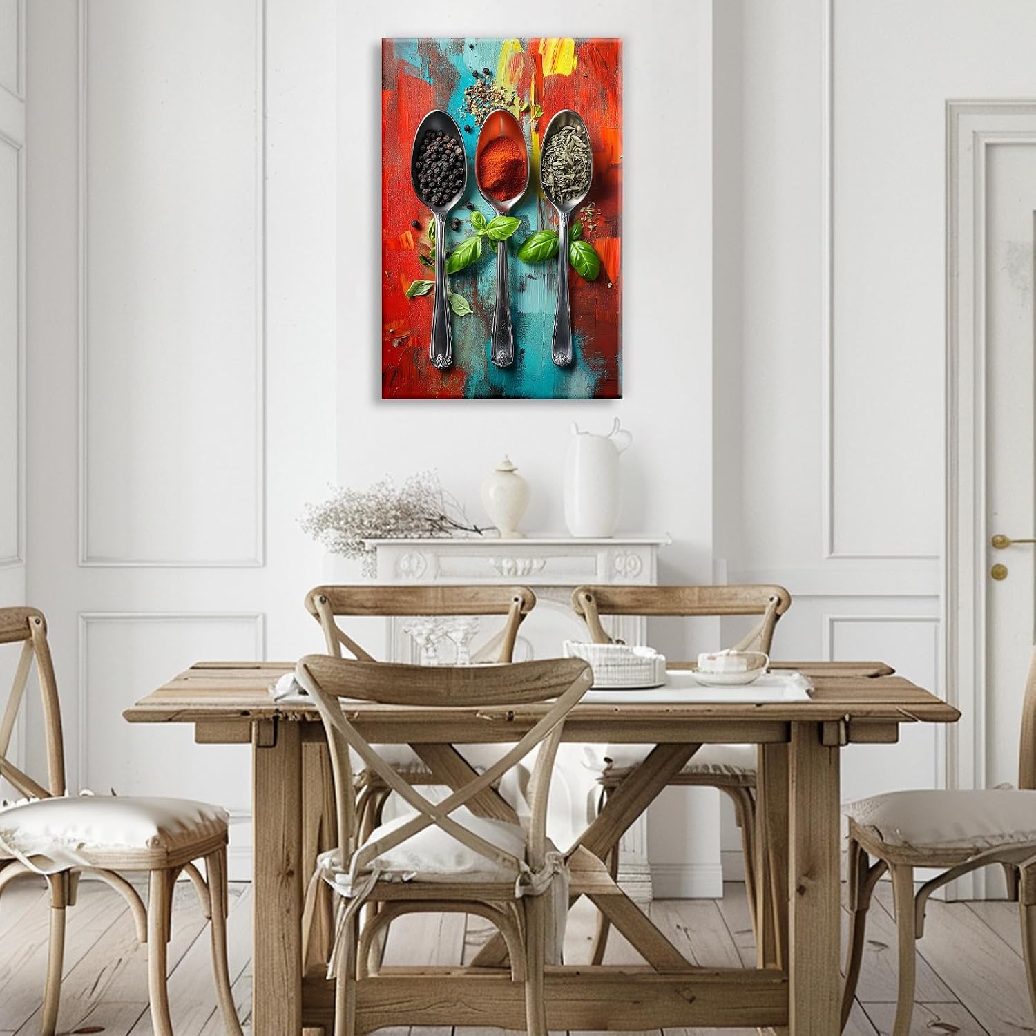 Kitchen Canvas Wall Art Colorful Spices Seasoning On Spoon Picture Print Abstract Contemporary Modern Artwork For Living Room Dining Room Hotel Decor(Artwork-6,28'x42')