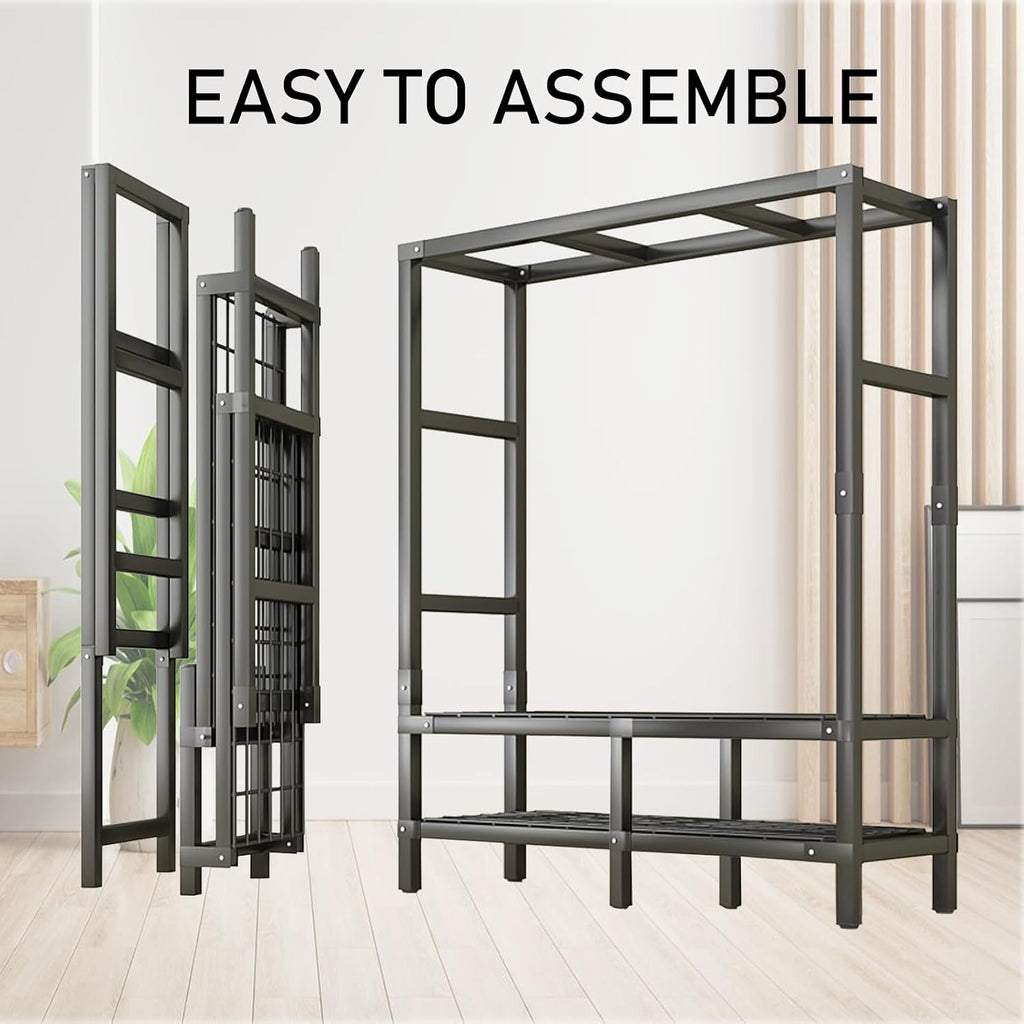 Foldable Portable Wardrobe On Wheels, Freestanding Garment Rack, with Magnetic Door 2000lbs, Heavy Duty Clothes Rack, for Bedroom Closet Systems (Gray Blue, 100CM/39IN)