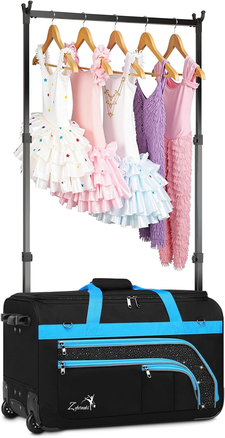 Dance Bag with Garment Rack - 28 Inch Professional Dance Competition Duffle Bag with Rack - Wheeled Dance Suitcase with Multiple Pockets for Dancers, Athlete, Travelers, and Livestreamer