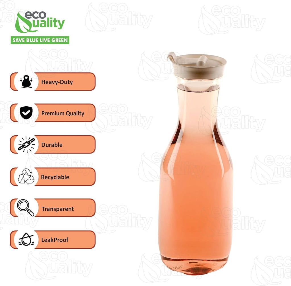 Clear Plastic Heavy Duty Pitcher - Large Water Carafes, Plastic Bottles with Flip Top Lid, Beverage Pitchers with Lid - BPA Free Plastic Decanter, Juice, Ice Tea, Picnic, Catering (50 Oz) (48)