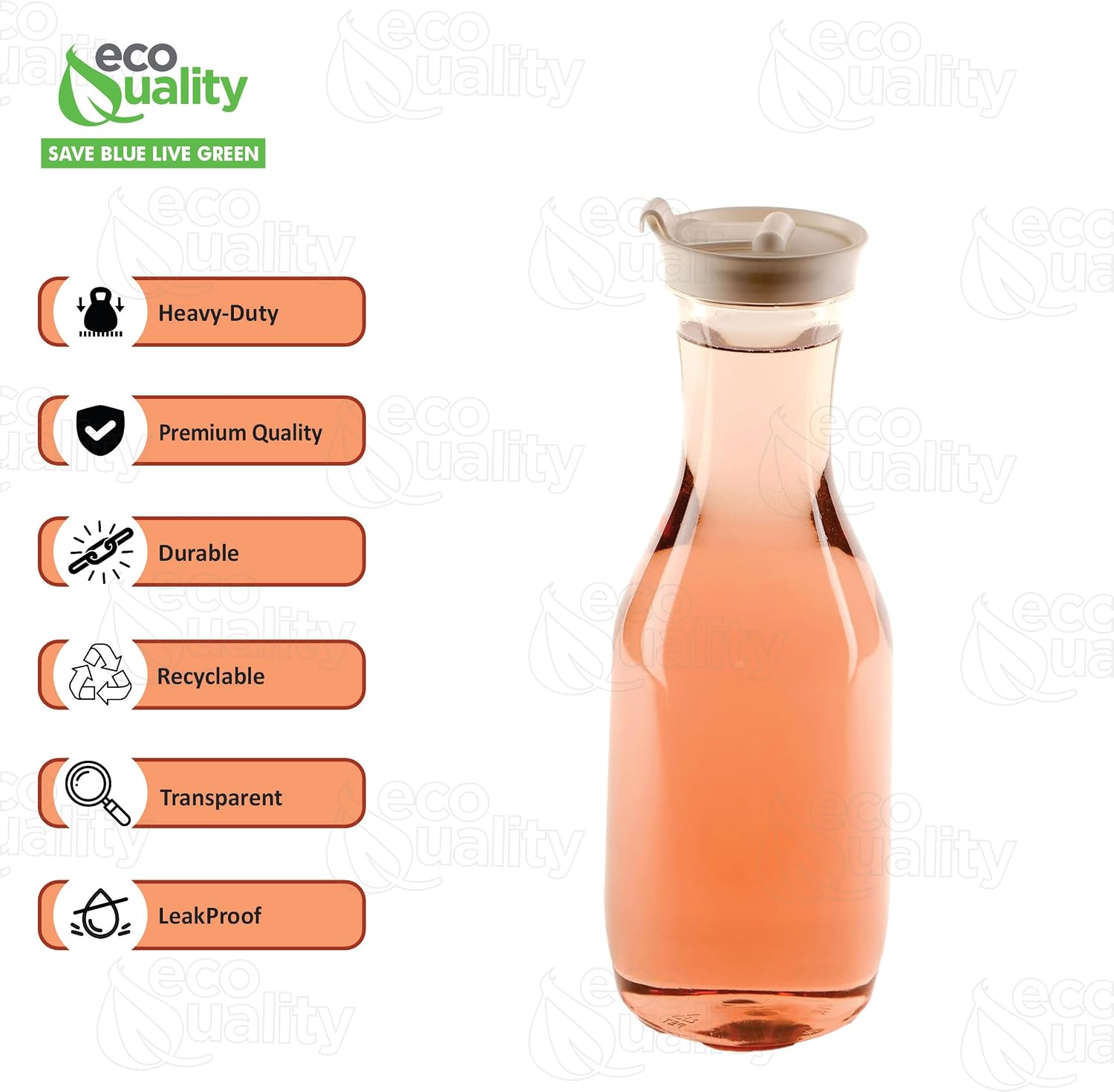 Clear Plastic Heavy Duty Pitcher - Large Water Carafes, Plastic Bottles with Flip Top Lid, Beverage Pitchers with Lid - BPA Free Plastic Decanter, Juice, Ice Tea, Picnic, Catering (50 Oz) (48)
