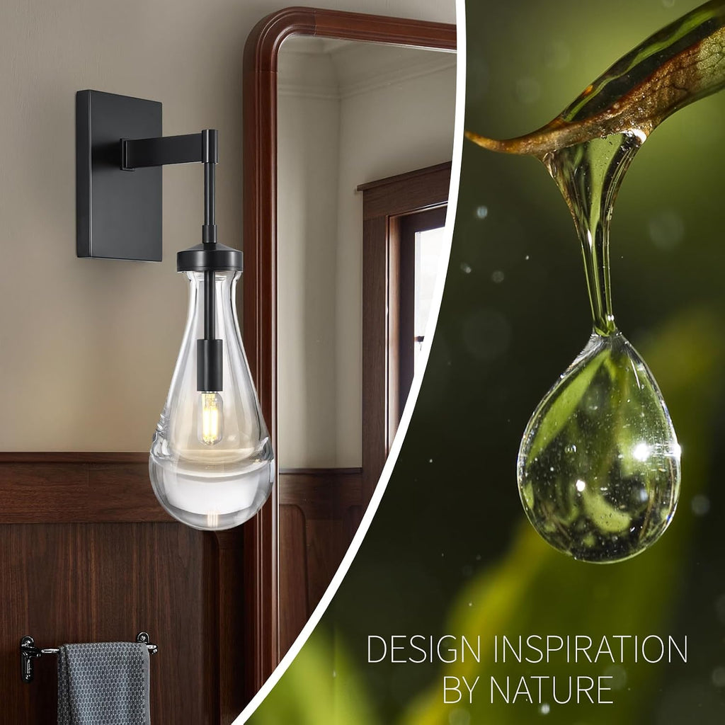 Wall Sconces Set of Two, Black Dimmable Raindrop Wall Lighting, Modern Bathroom Sconces Wall Lamps Vanity Lighting for Living Room, Wall Lights for Bedroom, Hallway