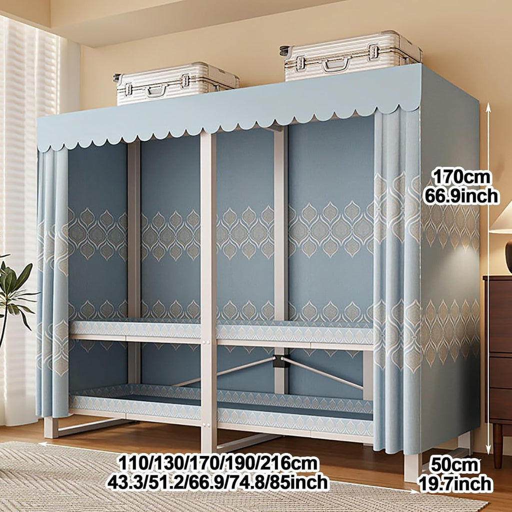 Heavy Duty Wardrobe Closet With Cover, Foldable Garment Rack With Hanging Rods, Metal Clothing Rack, Covered Clothing Coat Storage Organizer, For Bedroom(E,130cm/51.2in)