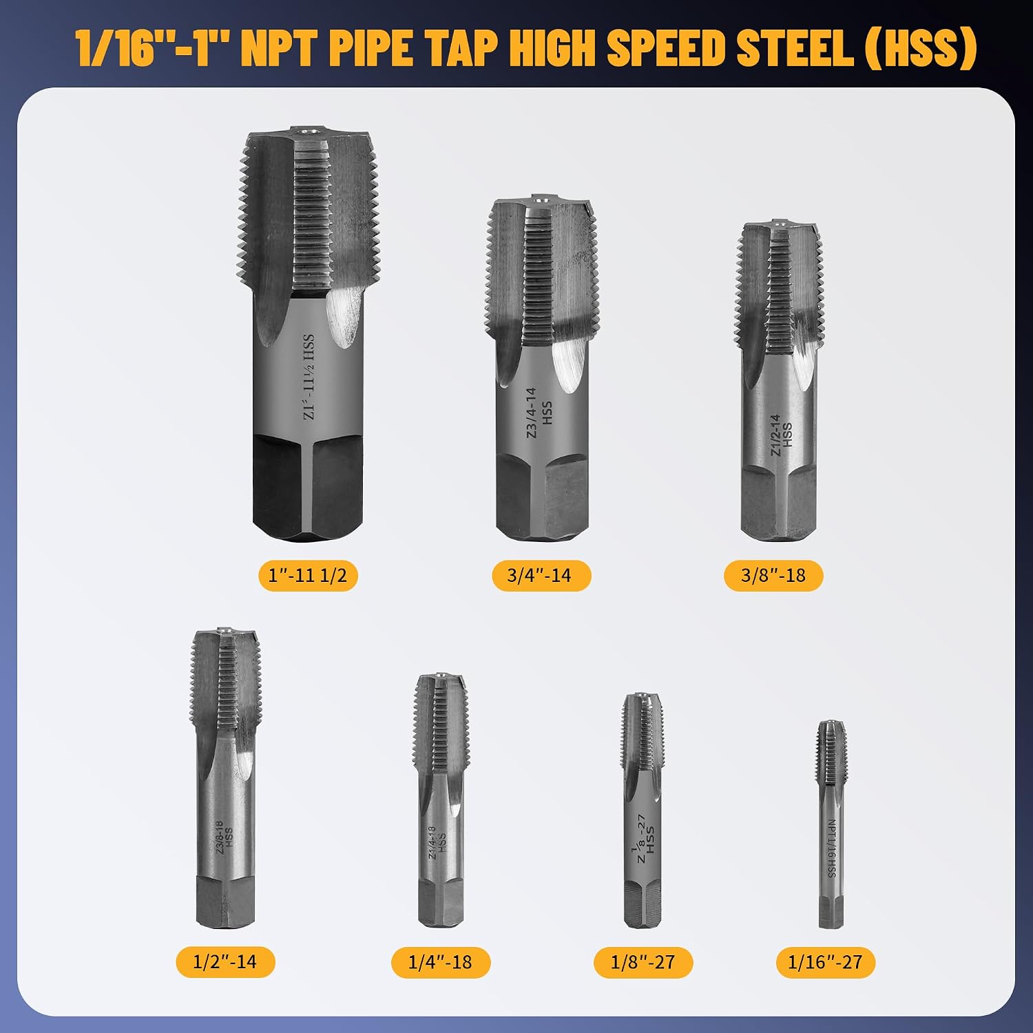 NPT Pipe Tap and Die Set, Hex Die Set 1/16', 1/8', 1/4', 3/8', 1/2', 3/4' and 1', 15pcs High Speed Steel Taps Carbon Steel Dies