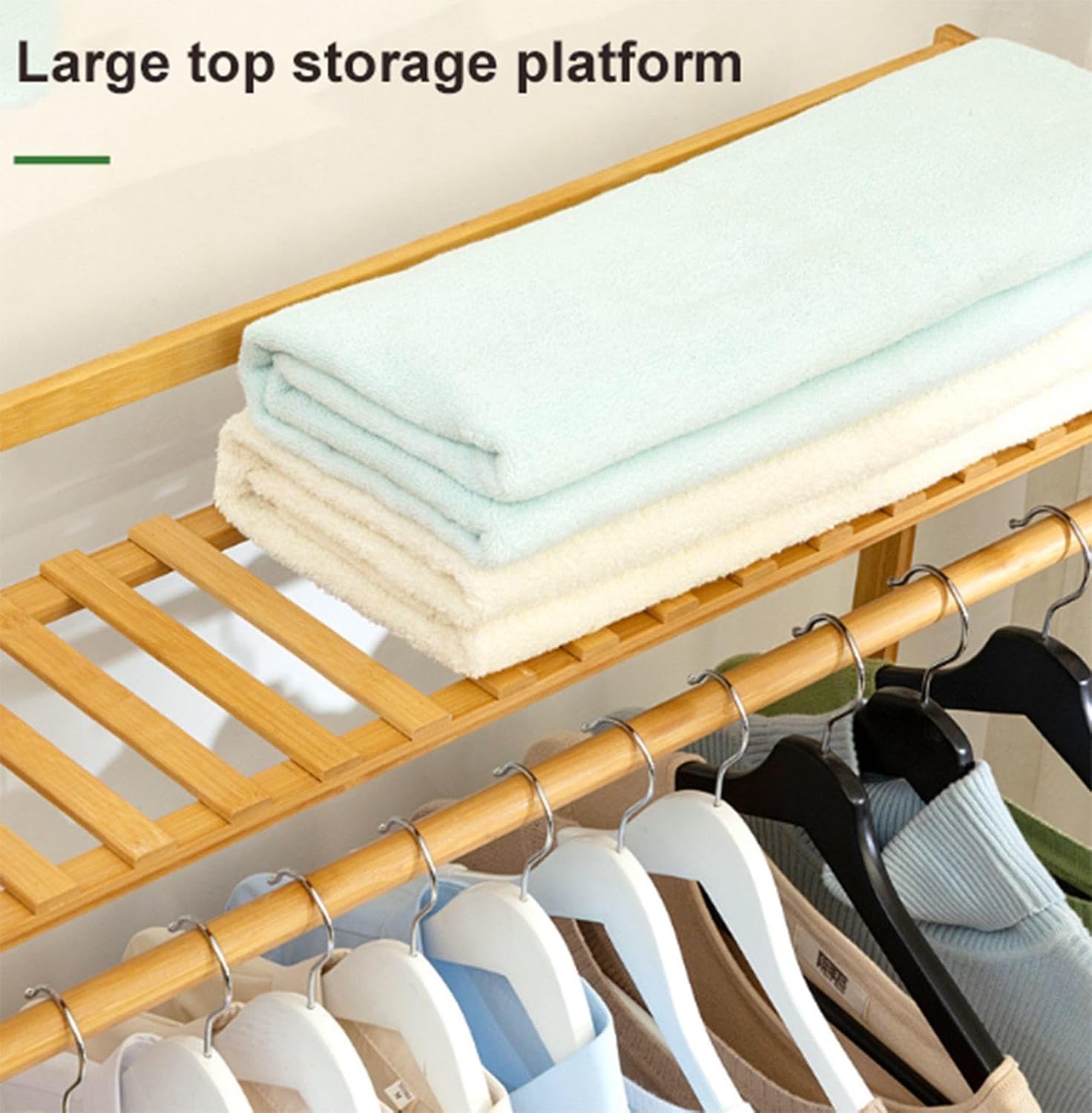 Bamboo Garment Rack,Heavy Duty Coat Clothes Hanging Rack Storage Shelf,Free-Standing Wardrobe Closet Organizer, Multi-Functional Bedroom Clothing Racks,B-110cm