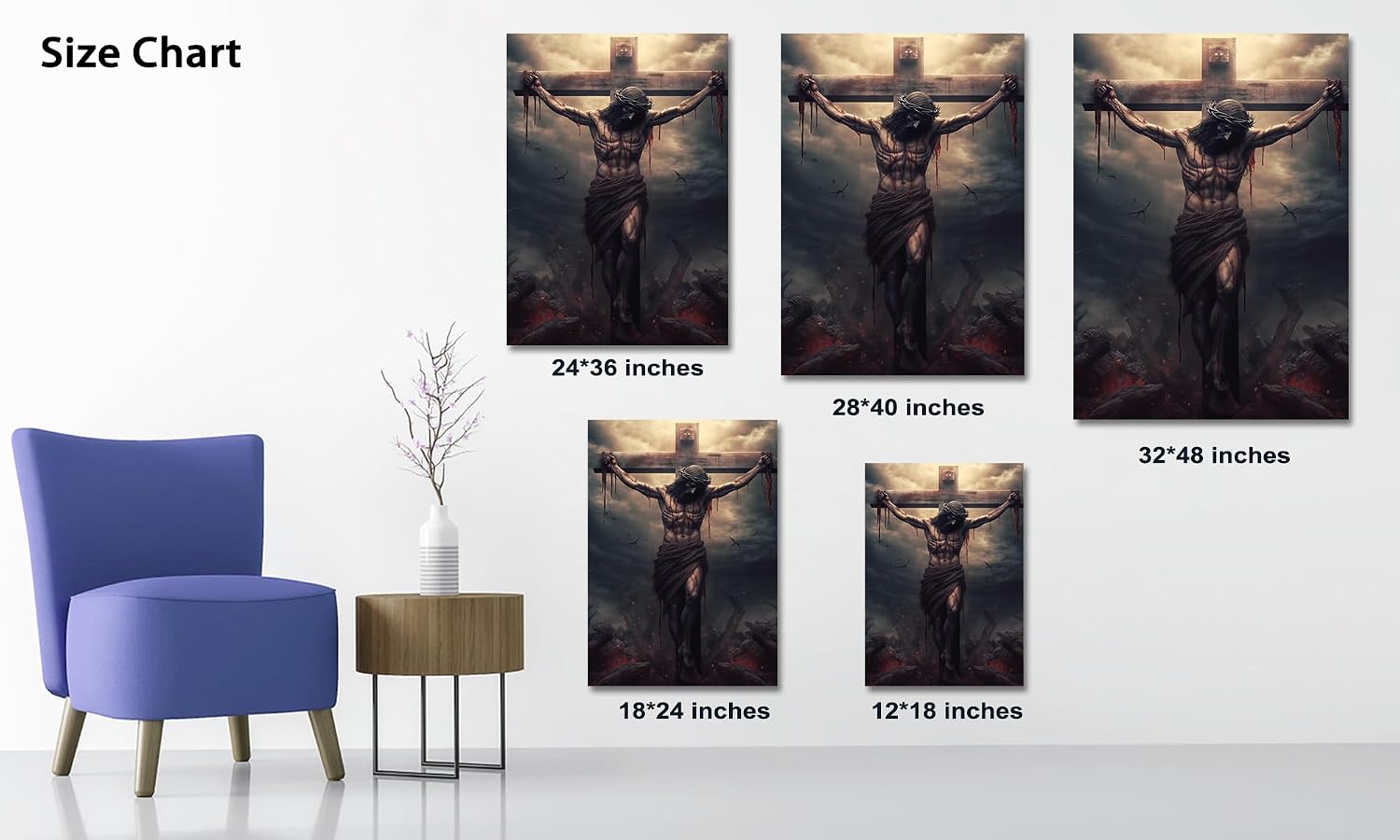 ANRUOXI Christian Wall Art, Picture of Jesus Crucifixion Canvas Prints Christian Religious Canvas Wall Decoration, Death of Jesus Poster Printing Living Room Painting Bedroom Church Decor 32'Wx48'H Inch