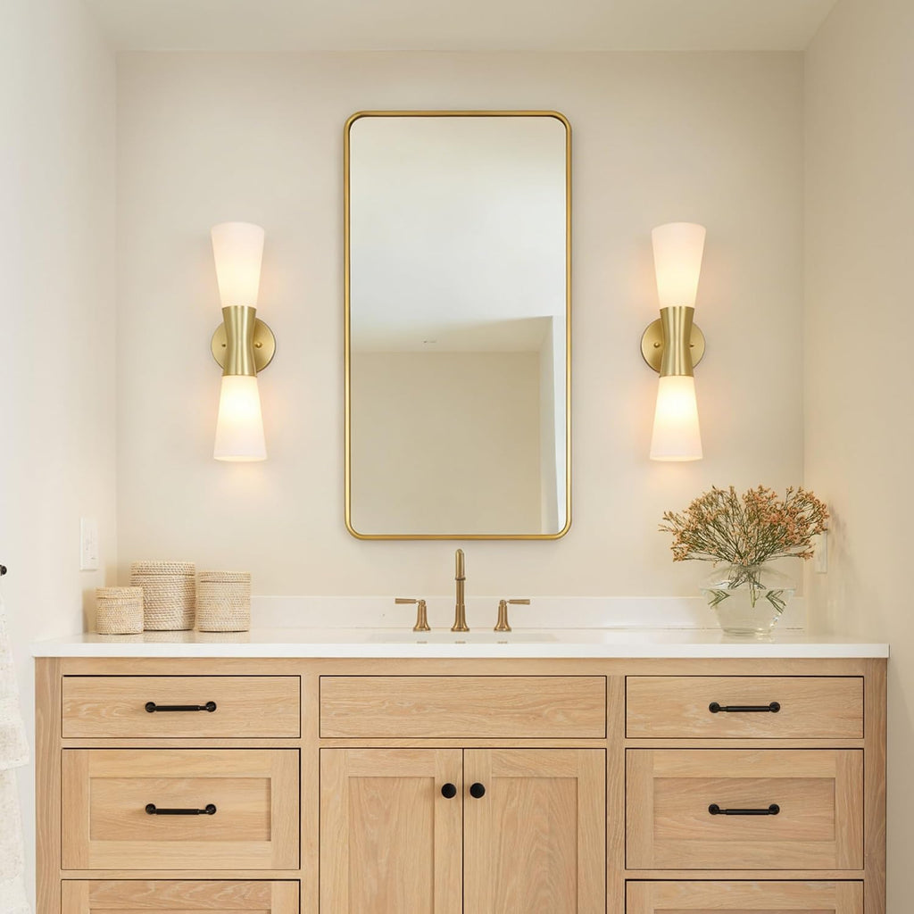 Wall Sconces Set of 2 for Bathroom, Modern Indoor Vanity Light Fixtures 17', Up Down Lighting, Wall Mount Lamp for Living Room Bedroom Hallway Stairway Fireplace Mirror E26 Base 2PC White&Gold