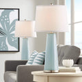 Color + Plus Leo Modern Table Lamps 29 1/2' Tall Set of 2 Aqua Sphere Blue Glass Tapered Column Plain White Drum Shade Decor for Bedroom Living Room House Bedside Nightstand Office Family