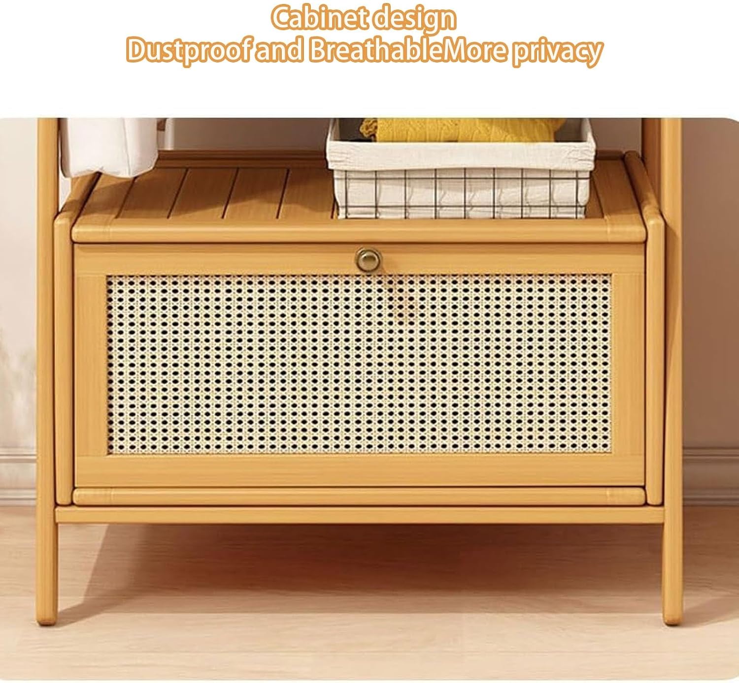 Clothes Rack, Garment Rack, Bamboo Clothing Rack, Clothing Rack with Storage, Open Wardrobe, Wooden Clothing Racks for Hanging Clothes, Suitable for Entrances, Bedrooms(Brown,69cm/27.1in)