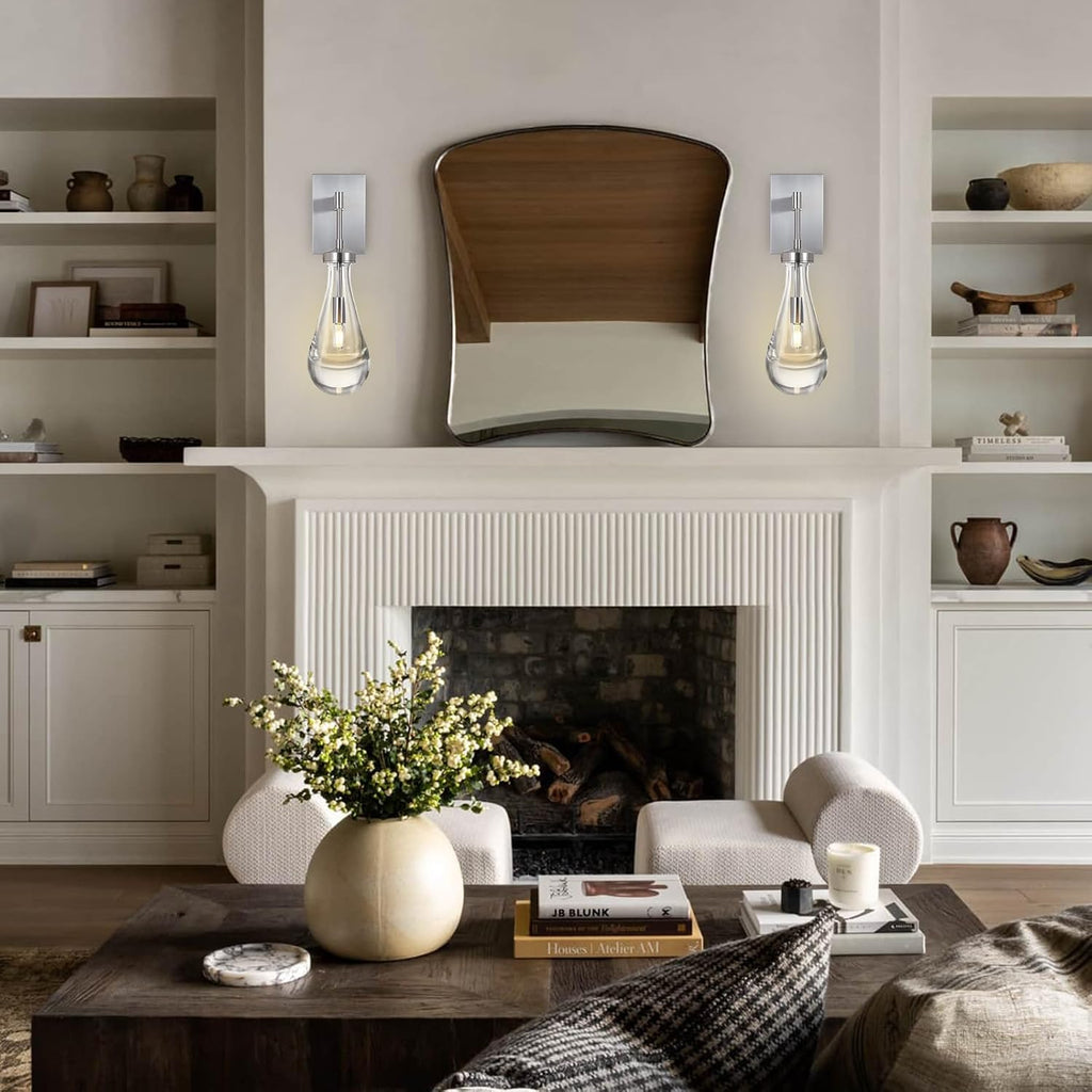 Wall Sconces Set of Two, Nickel Raindrop Sconces Wall Lighting Indoor Wall Lights for Bedroom, Nickel Bathroom Sconce, Wall Sconce Light for Living Room, Hallway