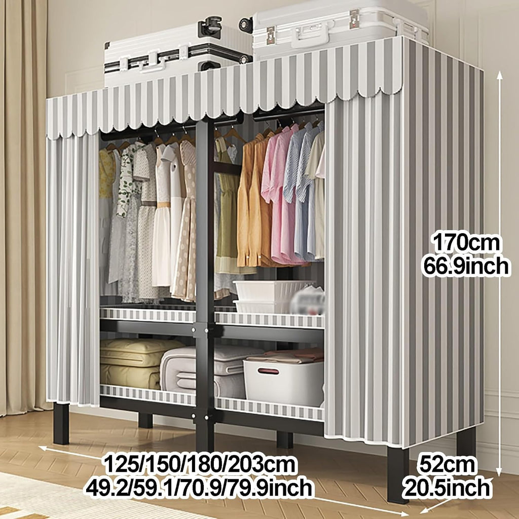 Foldable Wardrobe Closet with Cover, Garment Rack for Hanging Clothes, Portable Metal Clothing Rack with 4 Hanging Rods, Steel Tube Clothes Storage Organizer(Yellow3,125cm/49.2inch)