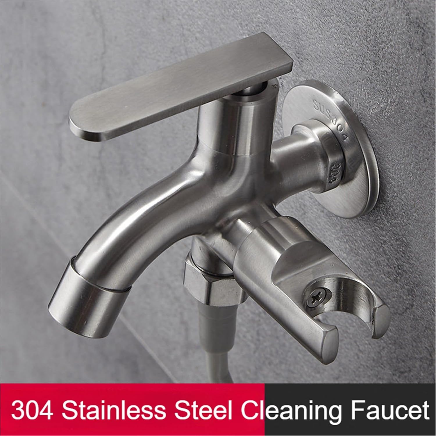 Bathroom Stainless Steel Faucet Toilet Cleaning Kit Pipe Sprayer Household Double Tap Accessories-Black