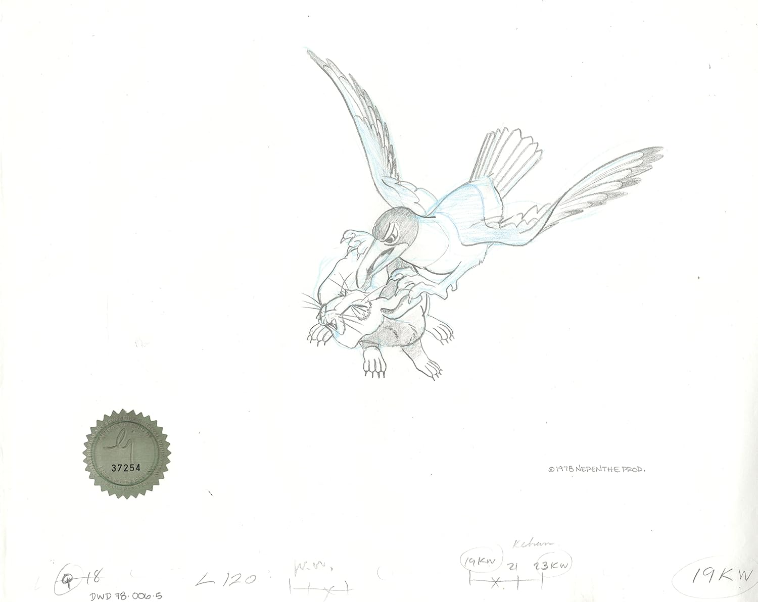 Watership Down 1978 Production Animation Cel Drawing with Linda Jones Enterprise Certificate of Authenticity 006-005