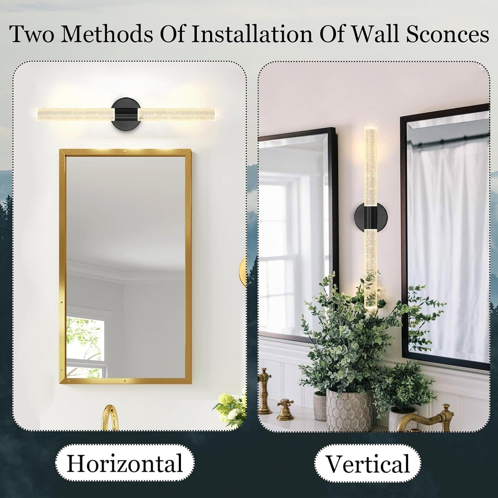 Black Wall Sconces Set of 2 LED Modern Sconces Dining Room Wall Lighting 10W 3000K LED Wall Lights Crystal Hardwired Wall Light Fixtures for Living Room Bedroom Bathroom Hallway