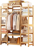 Extra Large Bamboo Clothes Rail with 2 Hanging Rods and 11 Storage Shelves Portable Garment Rack for Bedroom Hallway Entryway Height: 160CM Available in Wood Color (110/120/130/140/160CM)