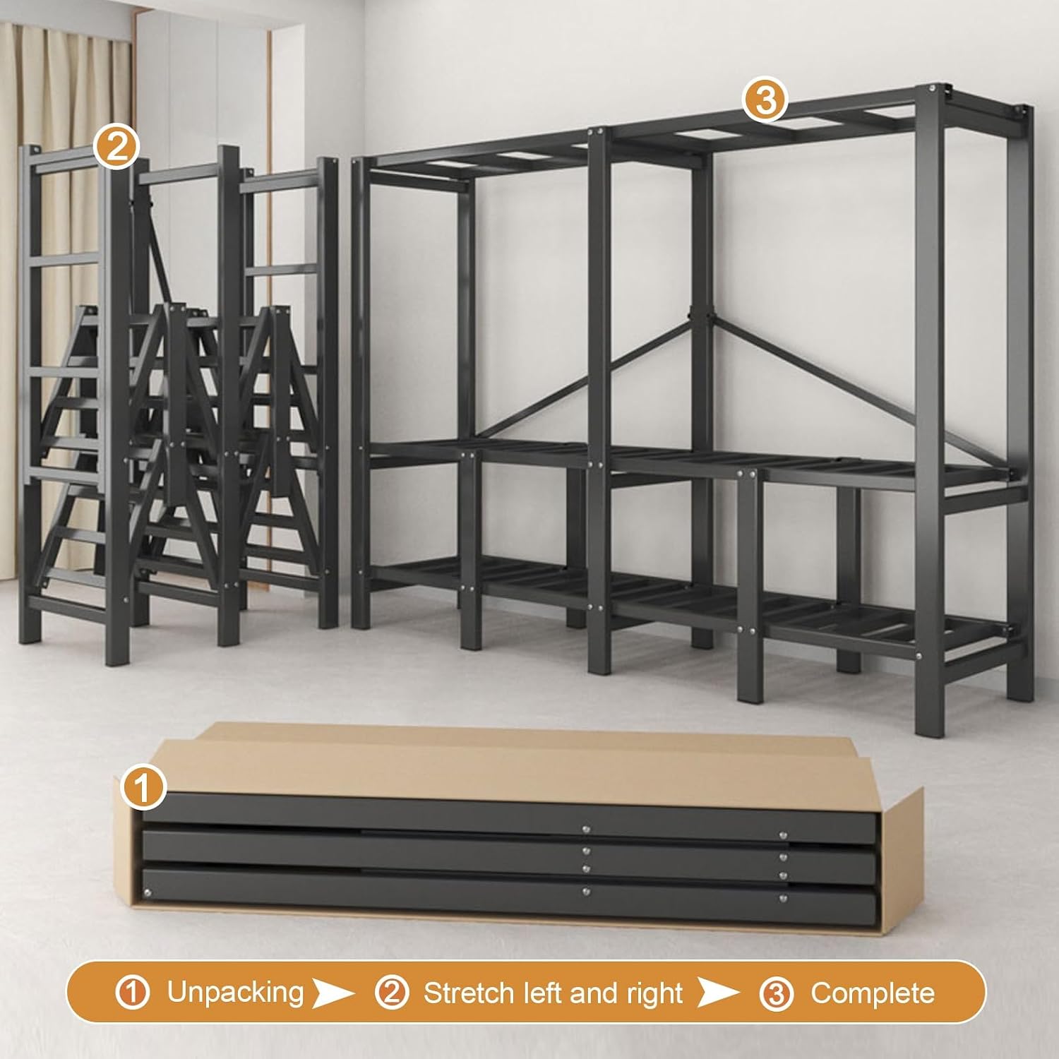 Heavy-Duty Portable Closet with Cover, 1200lbs Capacity, Foldable Garment Rack, for Hanging Clothes, Suitable for Bedroom Closets(150cm/59in)