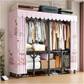 Heavy Duty Portable Wardrobe Closet With Cover, Freestanding Coat Storage Garment Racks For Hanging Clothes, Foldable Covered Clothes Rack For Bedroom(Pink2,200x170x45cm)