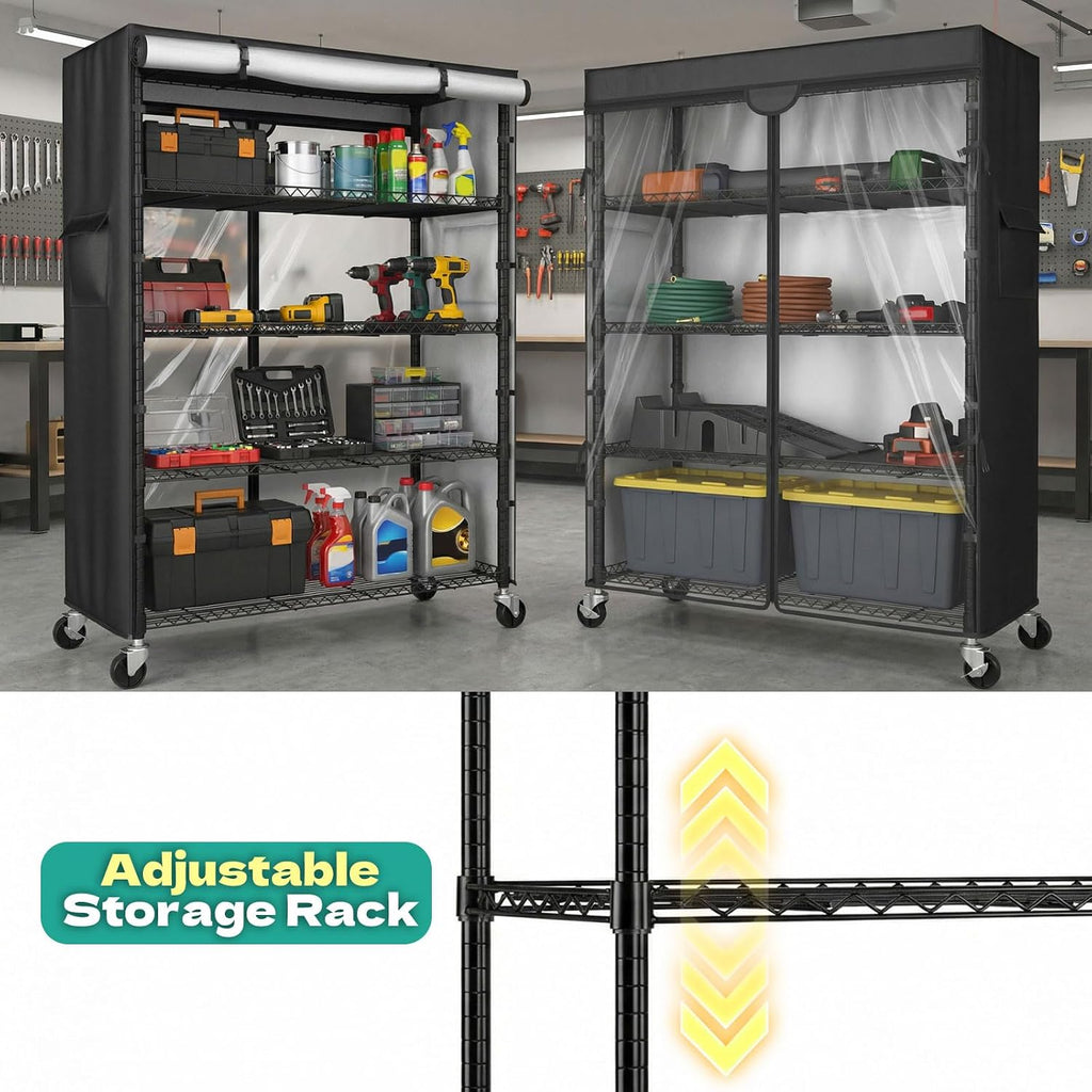 Wire Shelving Unit with 600D Oxford Cover, 36' W x 18' D x 72' H, 5-Tier Heavy Duty Rolling Shelf Rack on Wheels for Garage, Basement & Warehouse