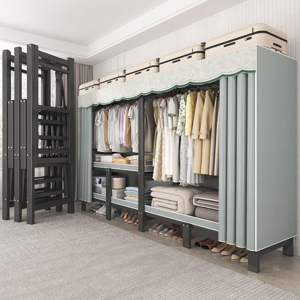 Heavy-Duty Portable Closet with Cover, 1200lbs Capacity, Foldable Garment Rack, for Hanging Clothes, Suitable for Bedroom Closets(170cm/67in)