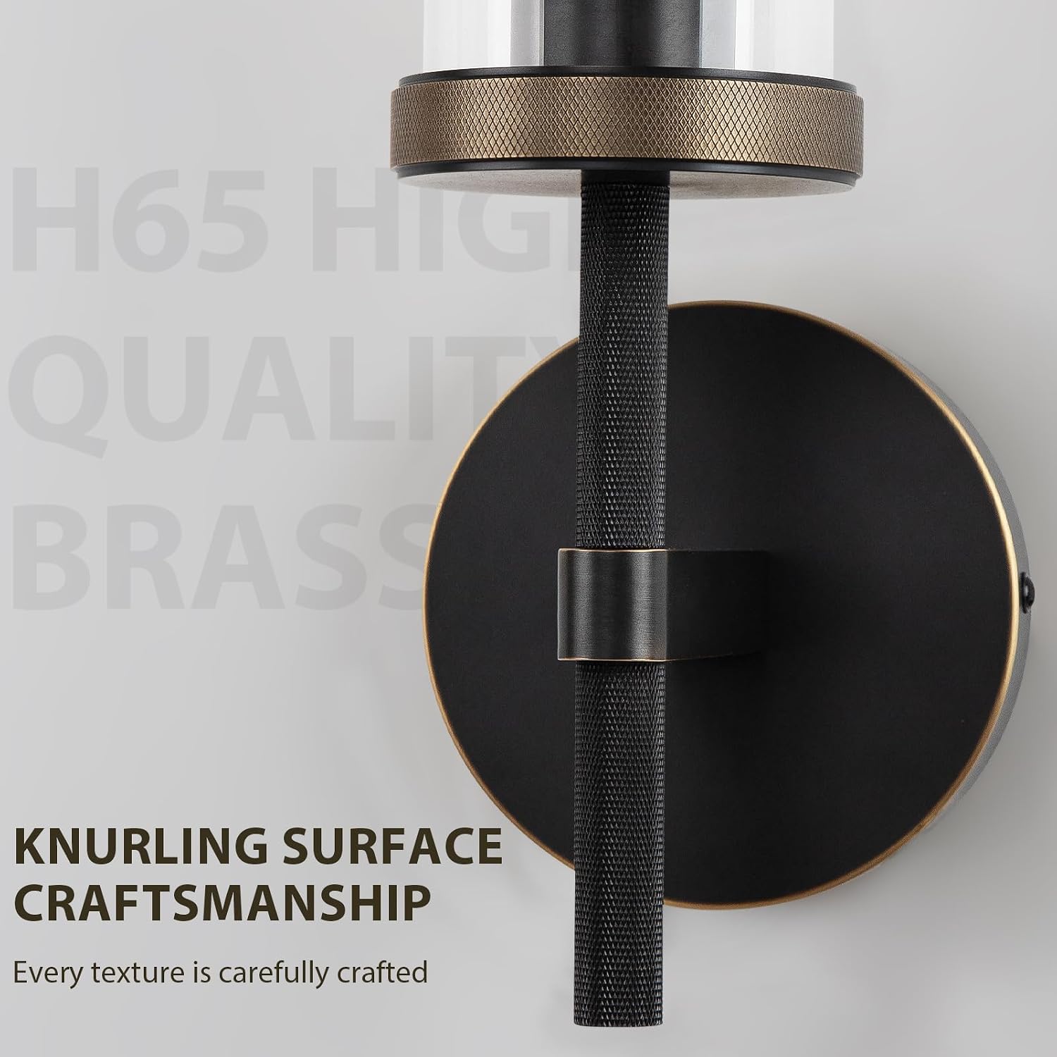 15' Knurled Brass Wall Sconces Set of 2, Black Gold Bathroom Vanity Light Fixtures with Clear Glass Tube, Modern Lamp Lighting for Bedroom, Living Room, Hallway, Staircase, Mirror, Kitchen
