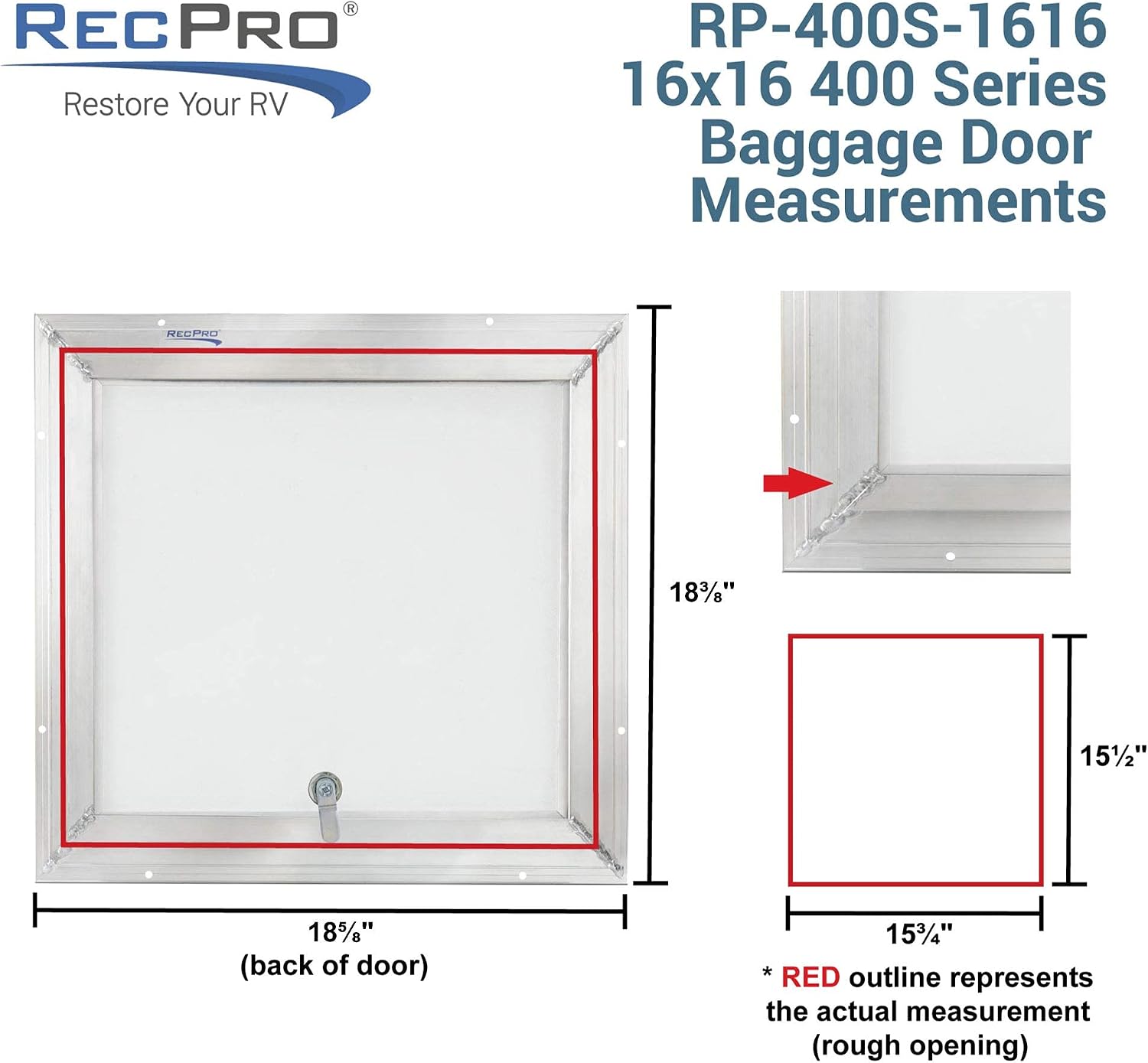RecPro Square RV Baggage Door | Compartment Storage | RV Storage | Trailer Storage | Camper Storage (16' W x 16' H) | Made in America