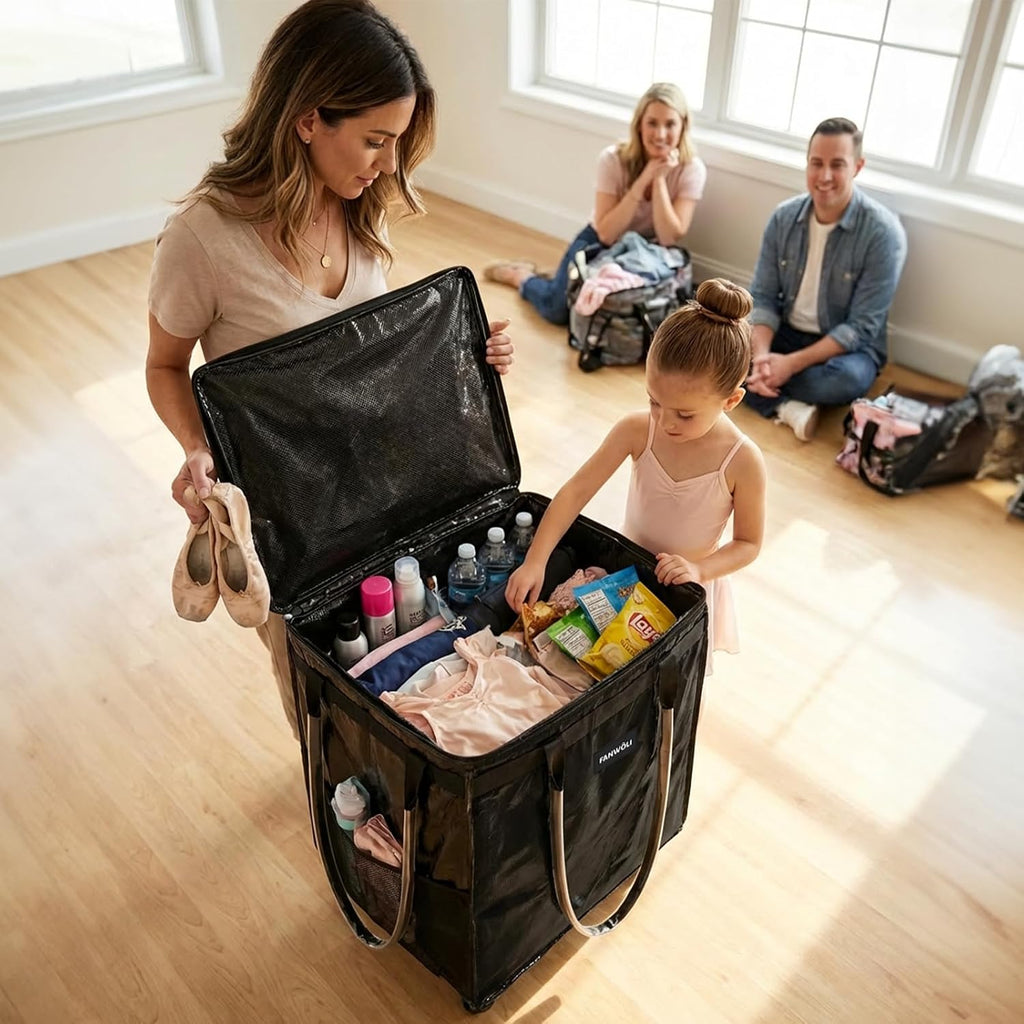 Fanwoli Dancer's Mobile Combo:80L Reusable Grocery Bag on Wheels + 23' Dance Bag with Garment Rack|Upgrade Stability, Simplify Your Move| Ideal for Competitions, Rehearsals & Daily Errands