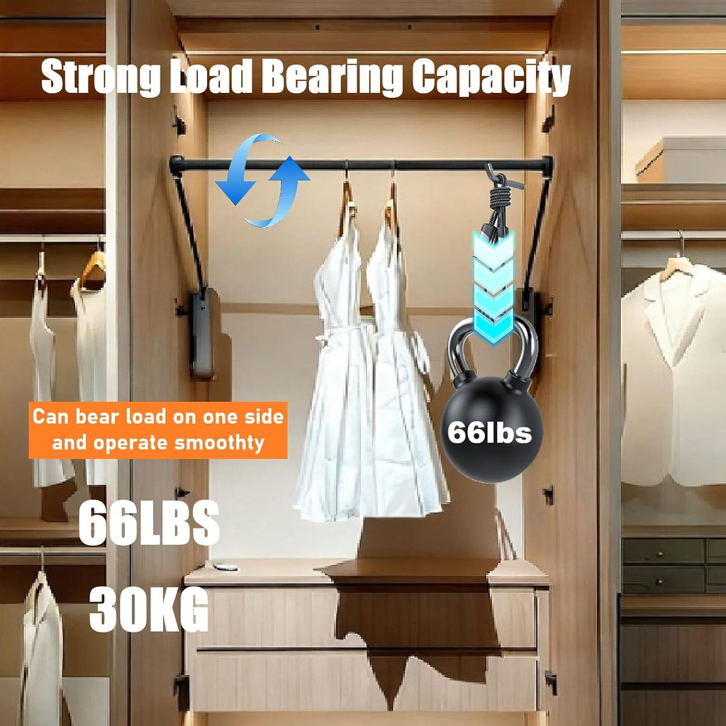 60' Electric Lifting Closet Rod,66lb Load Capacity,Stainless Steel Customized 23.6-60in Width Wardrobe Lift Organizer for Hanging Clothes,Touch Switch Clothes Lifting Rack for Closet System