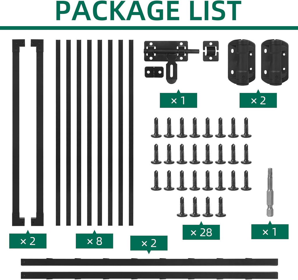 Outdoor Deck Fence Gate Kit, 42''H x 48''W Heavy Duty Steel Gate Anti-Rust Fence Door with Self-Closing Hinges and Latch for Railings, Patios, Gardens, Decks