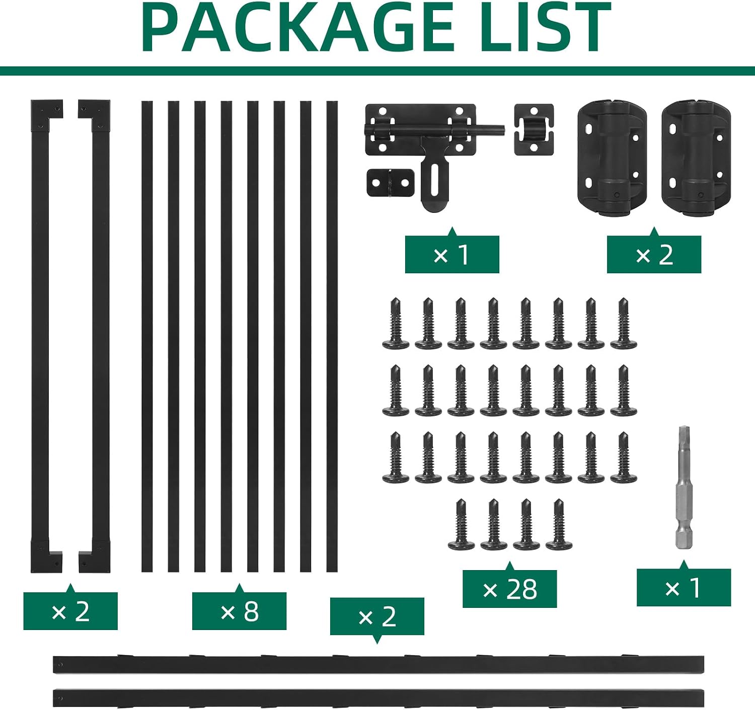 Outdoor Deck Fence Gate Kit, 42''H x 48''W Heavy Duty Steel Gate Anti-Rust Fence Door with Self-Closing Hinges and Latch for Railings, Patios, Gardens, Decks