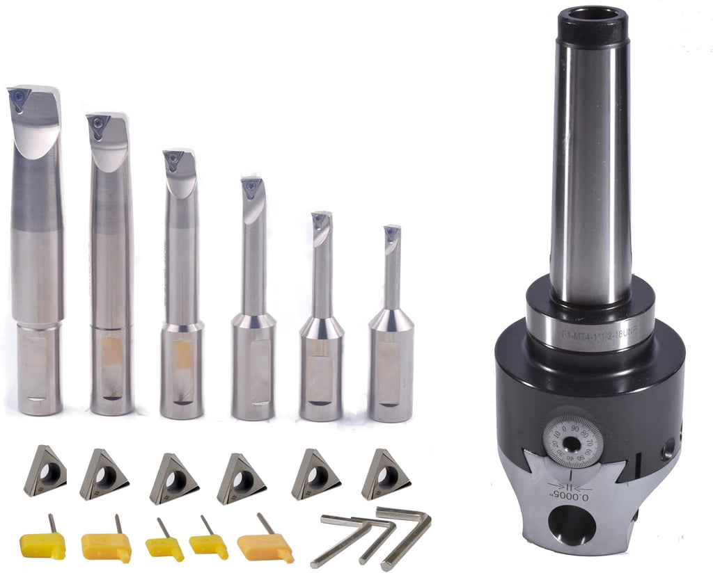 M10 MT2 BORING HEAD 2INCH PLUS 1/2 Boring Bar 6pcs Set (Inserts included) 1/2' -2'