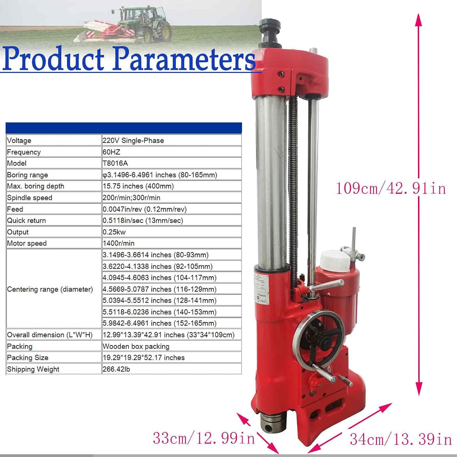 220V T8016A Cylinder Boring Machine, 3.15-6.5in Boring Range, 15.75in Max Depth, for Cylinder Refurbishment and Renovation, for Motorcycle and Automobile