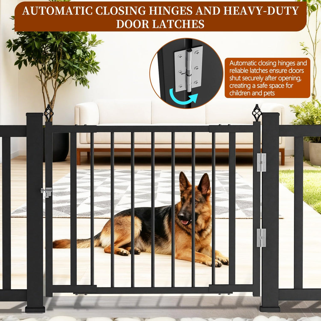 Heavy-Duty Deck Fence Gate Outdoor, No Cutting Required，Upgraded Adjustable 37.4 to 49.2''W x 43''H, Fence Gate, Suitable for Decks, Patios, Gardens, Yards, (with Latch and Auto-Closing Hinge)