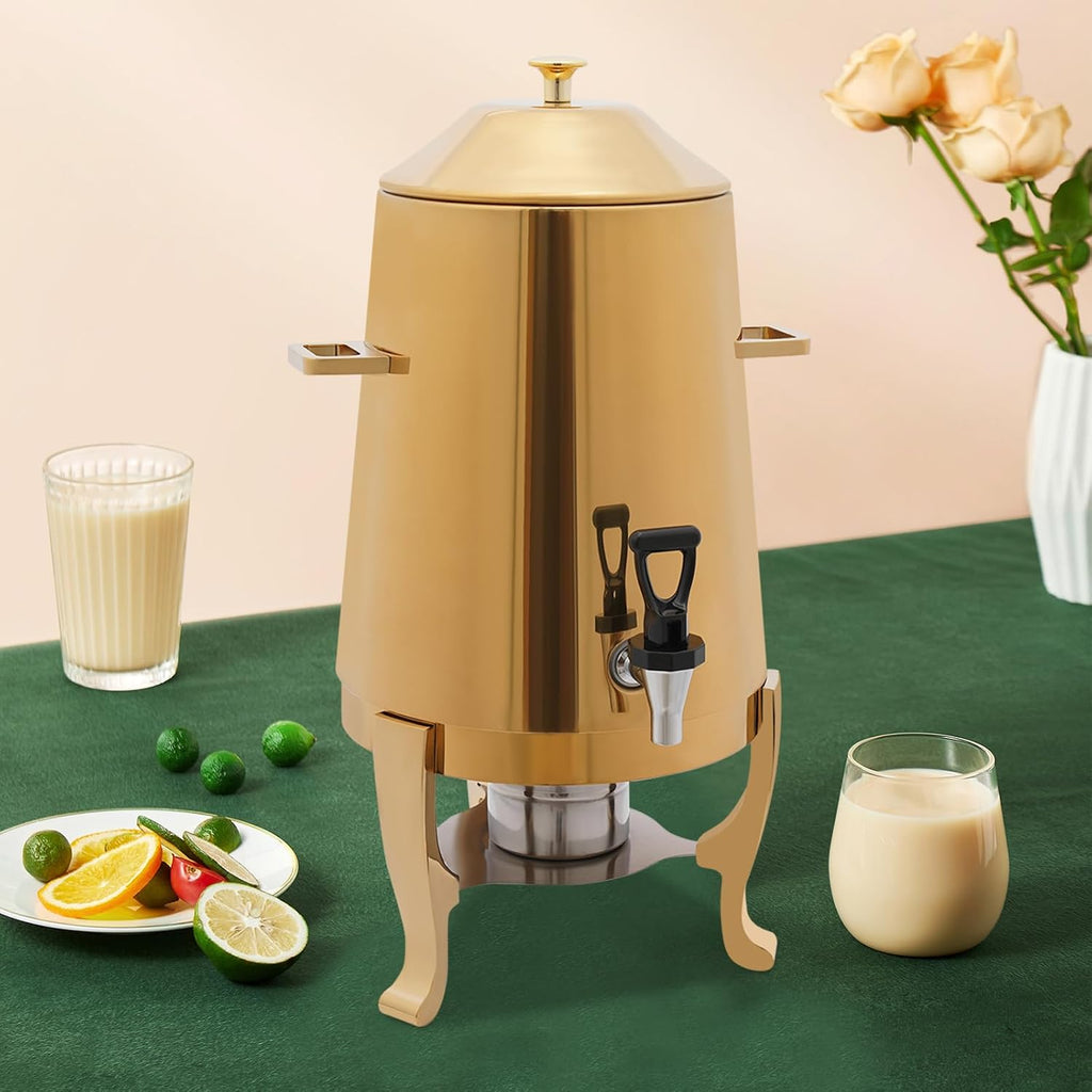 13L Coffee Urn and Hot Beverage Dispenser with Fuel Holder & Heating board, 3.4 Gallon Stainless Steel Drink Dispenser for Hot Drinks, Hot Water Urn for Catering (Gold)