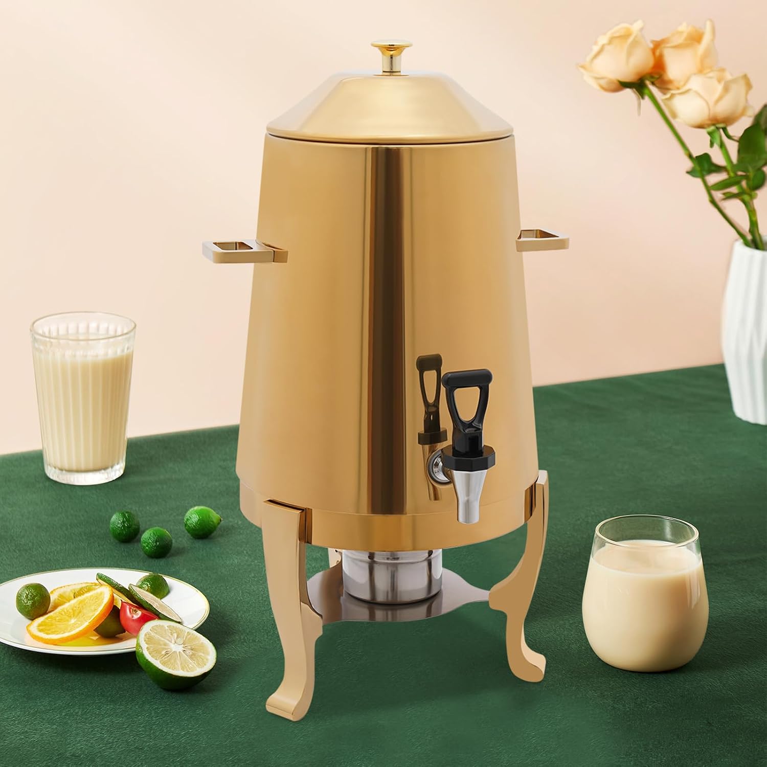 13L Coffee Urn and Hot Beverage Dispenser with Fuel Holder & Heating board, 3.4 Gallon Stainless Steel Drink Dispenser for Hot Drinks, Hot Water Urn for Catering (Gold)