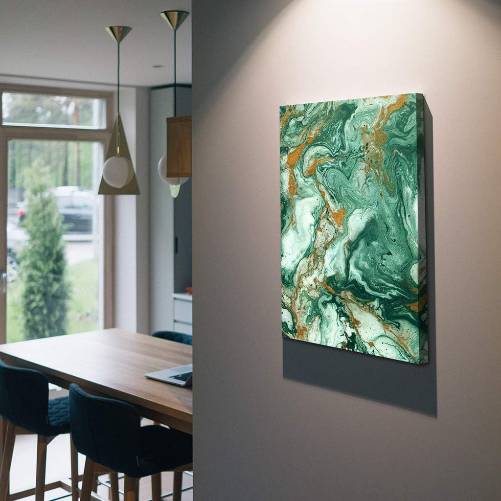 Denzoer Green Texture and Gold Abstract Wall Art Modern Canvas Prints with Solid Wood Frame Wall Pictures for Home Decoration, Ready to Hang - 36x46 inches