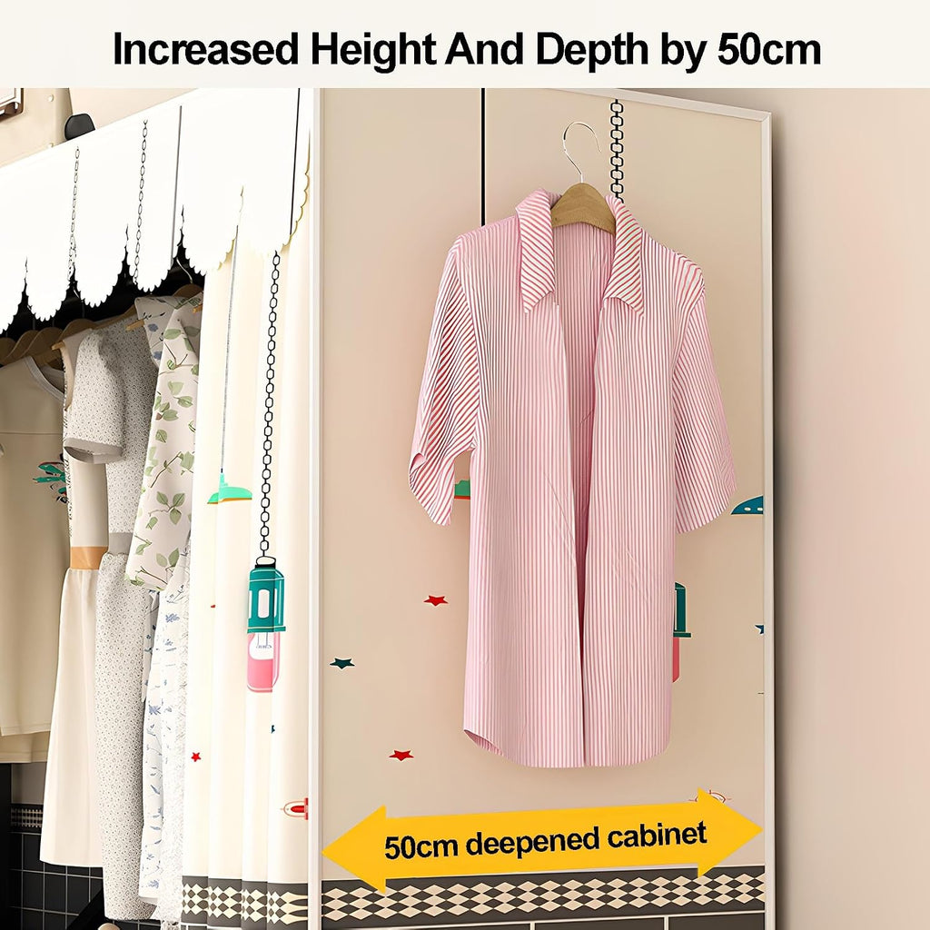Foldable Wardrobe Closet, Metal Freestanding Clothing Rack, Garment Rack For Hanging Clothes, Coat Storage Organizer With Hanging Rods, For Bedroom, Dorm(Green,145cm/57.1inch)