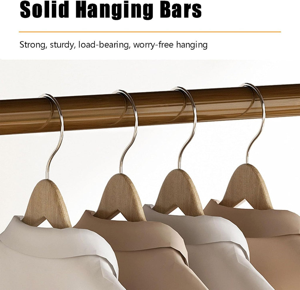 Bamboo Garment Rack, Free Standing Clothes Coat Hanger Rolling Closet Organizer with Shoe Rack Wardrobe Storage Shelves for Hall Living Room Bedroom Office, Walnut
