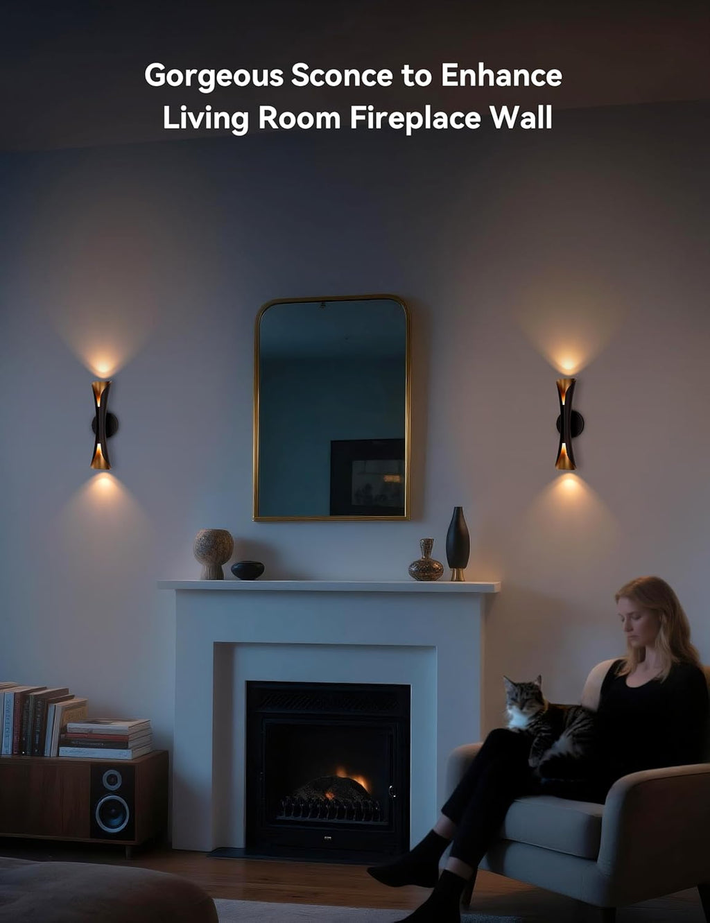 Tubicen Wall Sconces Set of Two Dimmable Mid-Century Modern Black and Gold Sconce Up Down Wall Lights Hardwired Indoor Art Deco Wall Sconces for Living Room Bedroom Movie Theater Hallway 15.7' H